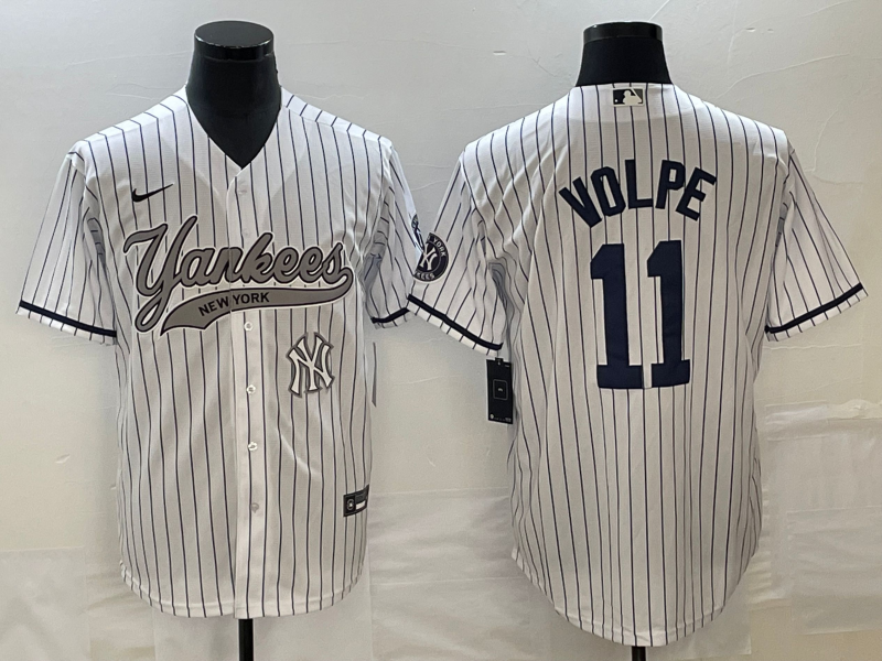 Men's New York Yankees #11 Anthony Volpe White With Patch Cool Base Stitched Baseball Jersey Men's New York Yankees #11 Anthony Volpe White With Patch Cool Base Stitched Baseball Jersey